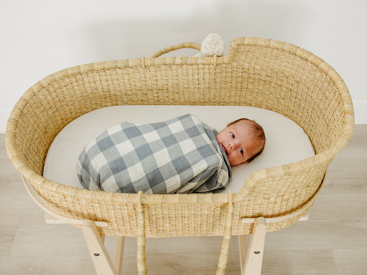 muslin swaddle blanket // dusty blue gingham