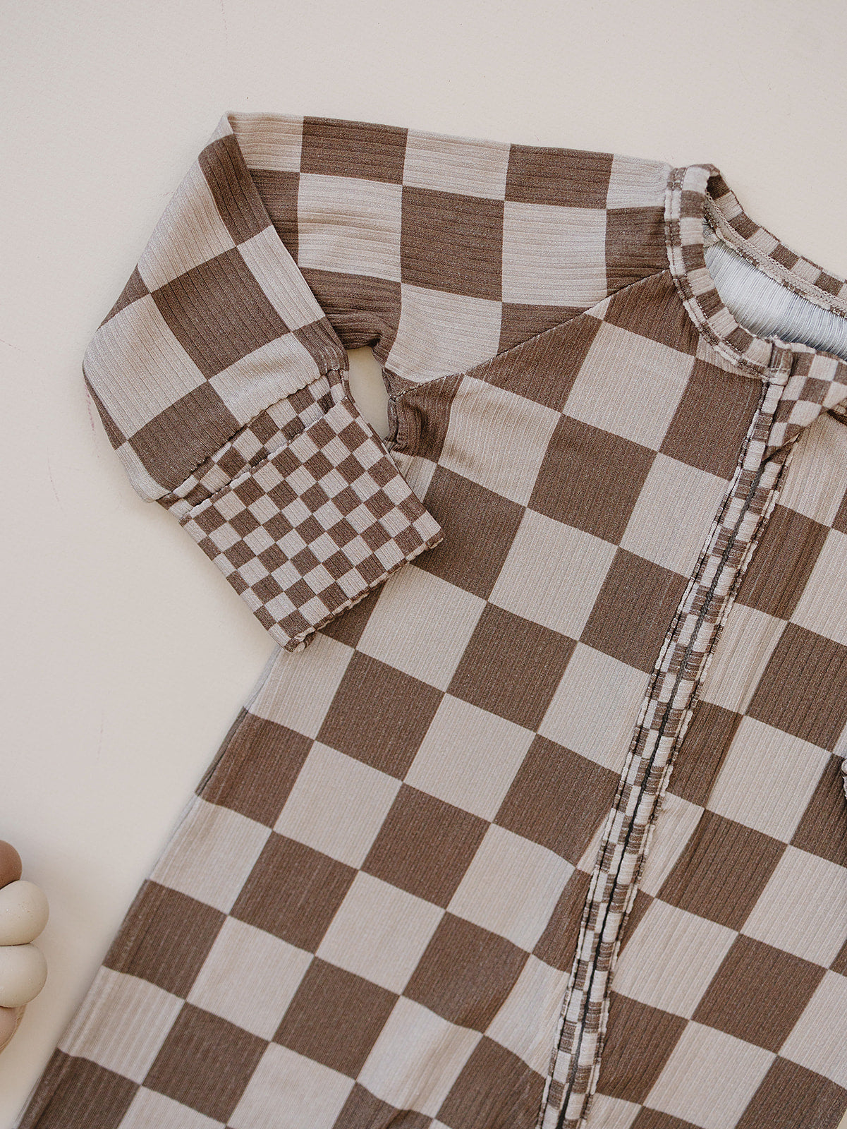 latte checkered ribbed bamboo pajamas // ZIPPY