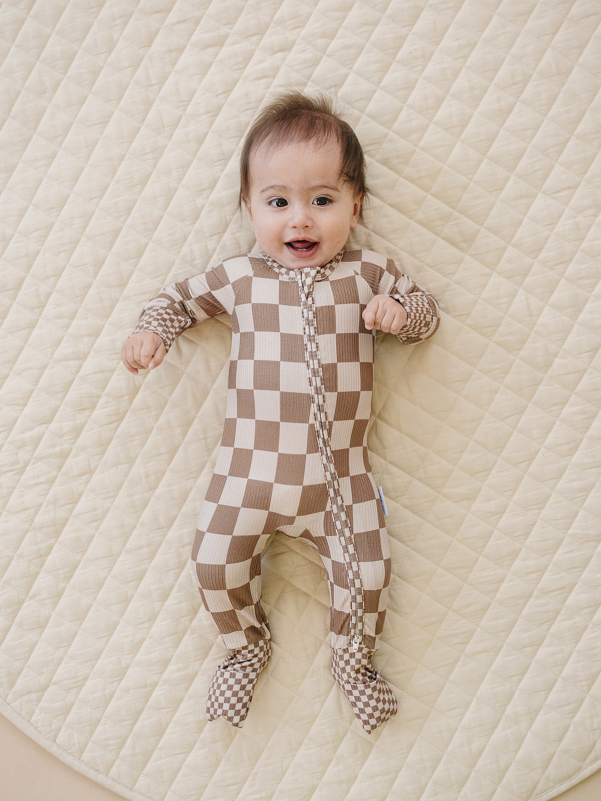 latte checkered ribbed bamboo pajamas // ZIPPY