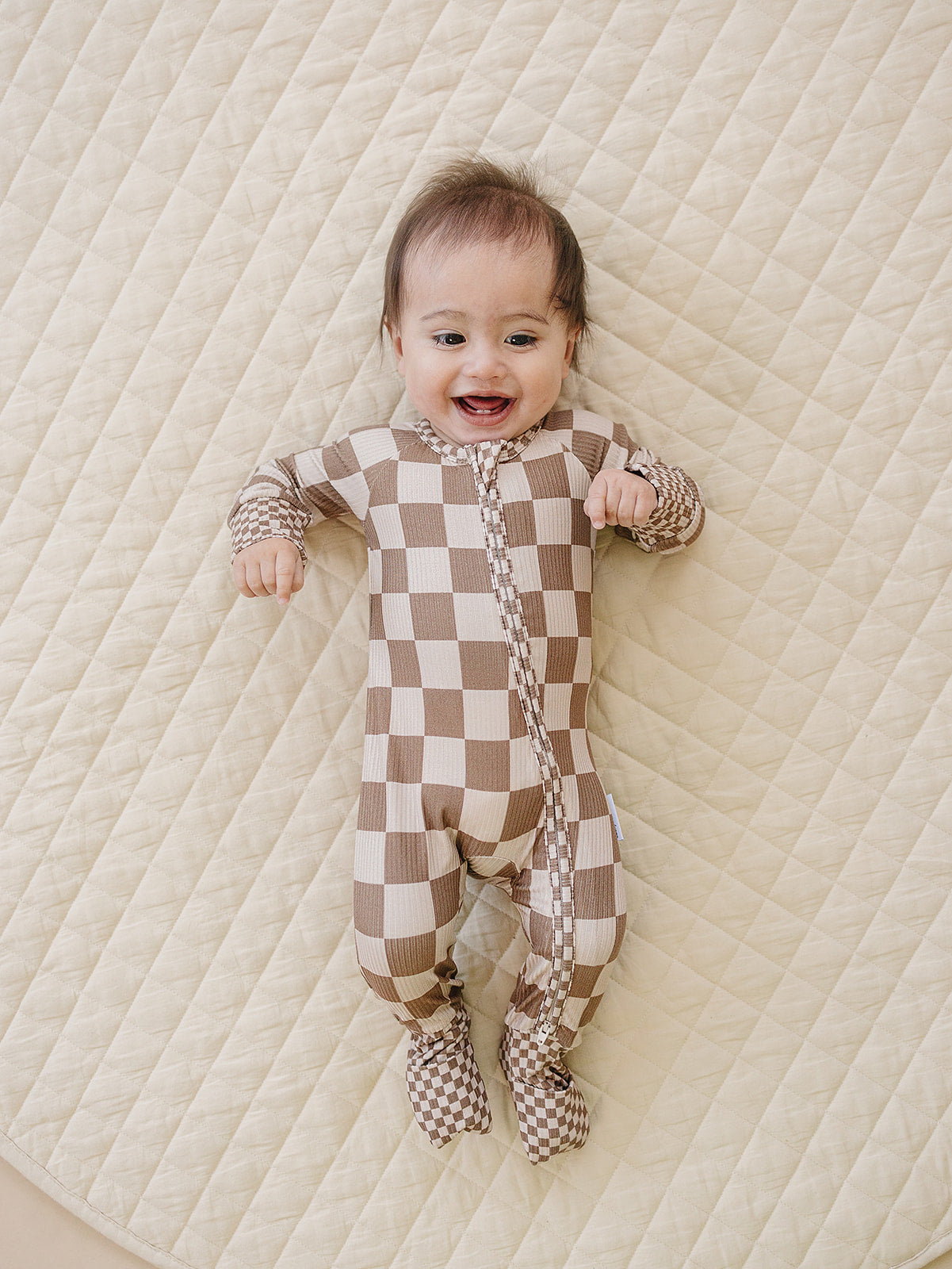 latte checkered ribbed bamboo pajamas // ZIPPY