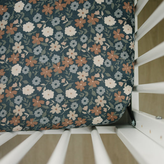 muslin crib sheet // midnight floral