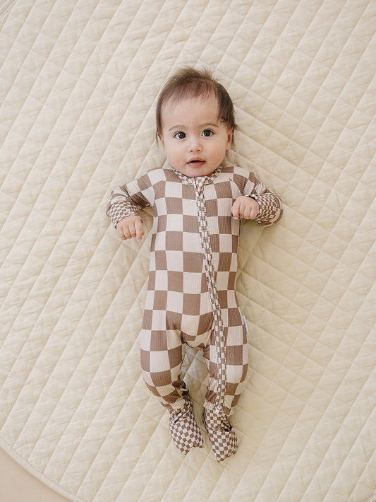 latte checkered ribbed bamboo pajamas // ZIPPY