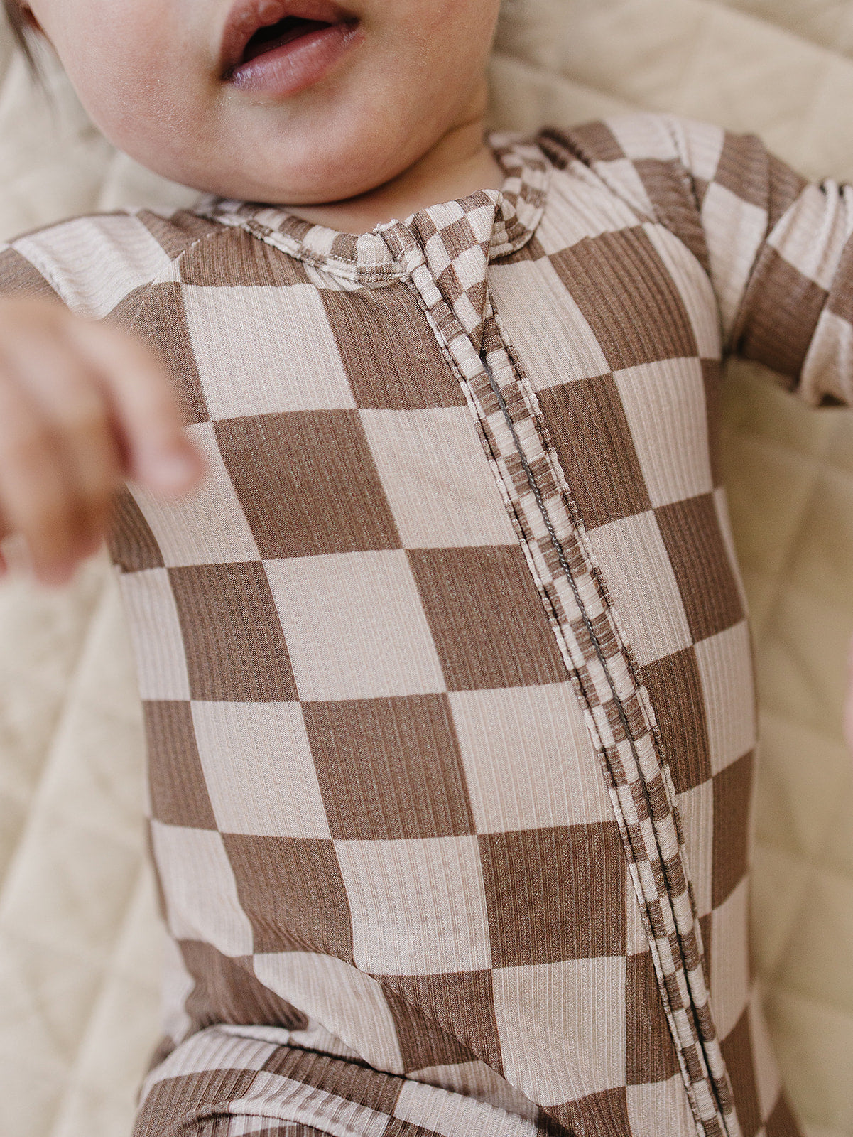 latte checkered ribbed bamboo pajamas // ZIPPY