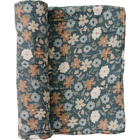 muslin swaddle blanket // midnight floral
