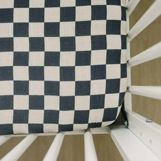 muslin crib sheet // charcoal checkered