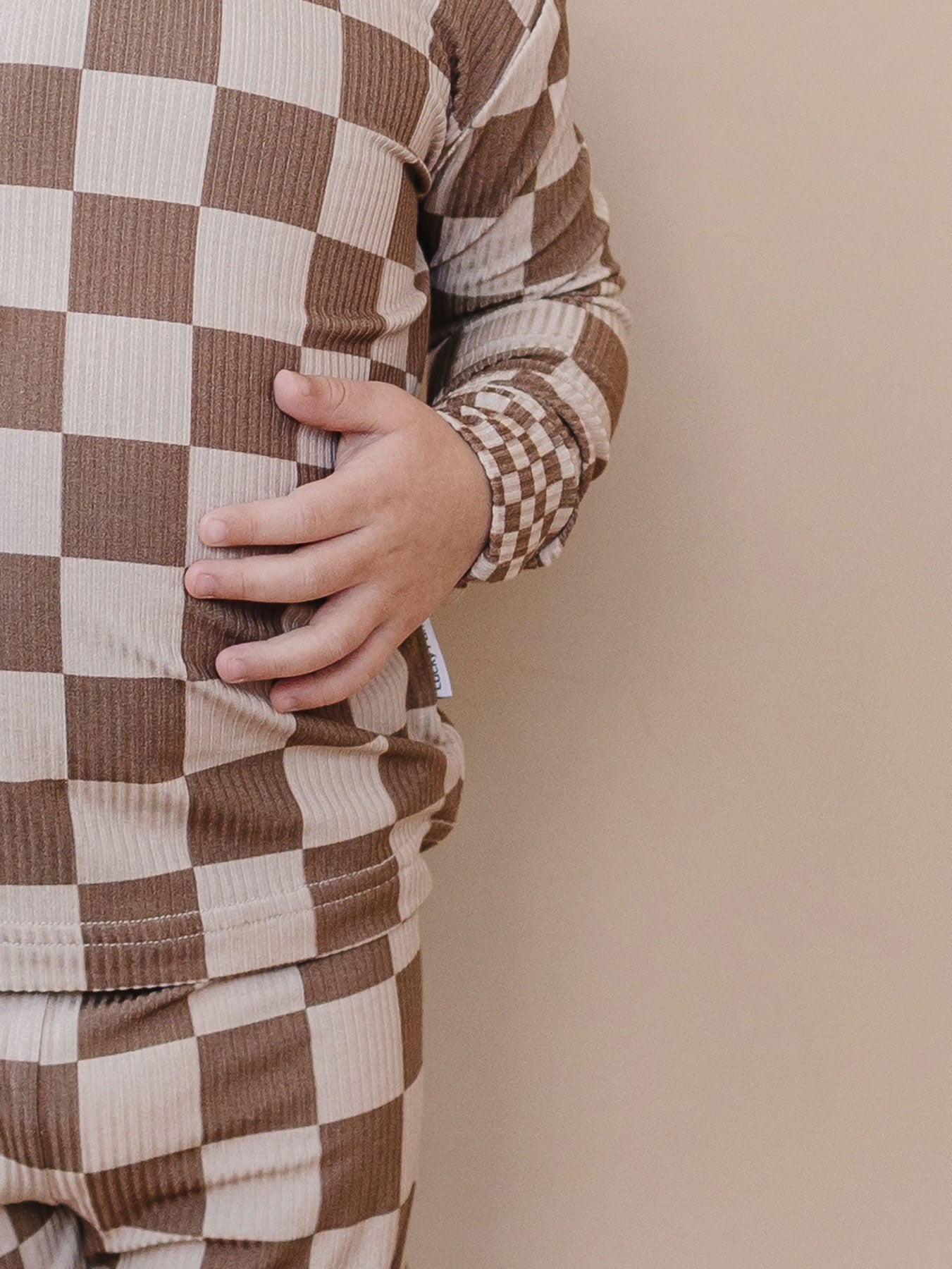 latte checkered ribbed bamboo pajamas // LONG-SLEEVE TWO-PIECE SET