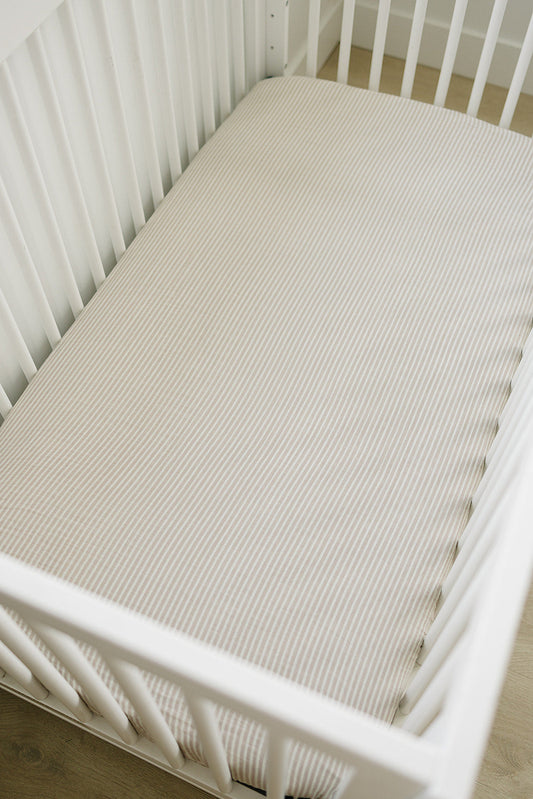 muslin crib sheet // taupe stripe