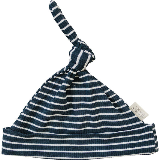 ribbed bamboo newborn knot hat // navy stripes