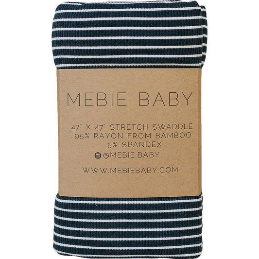 ribbed bamboo stretch swaddle // navy stripes