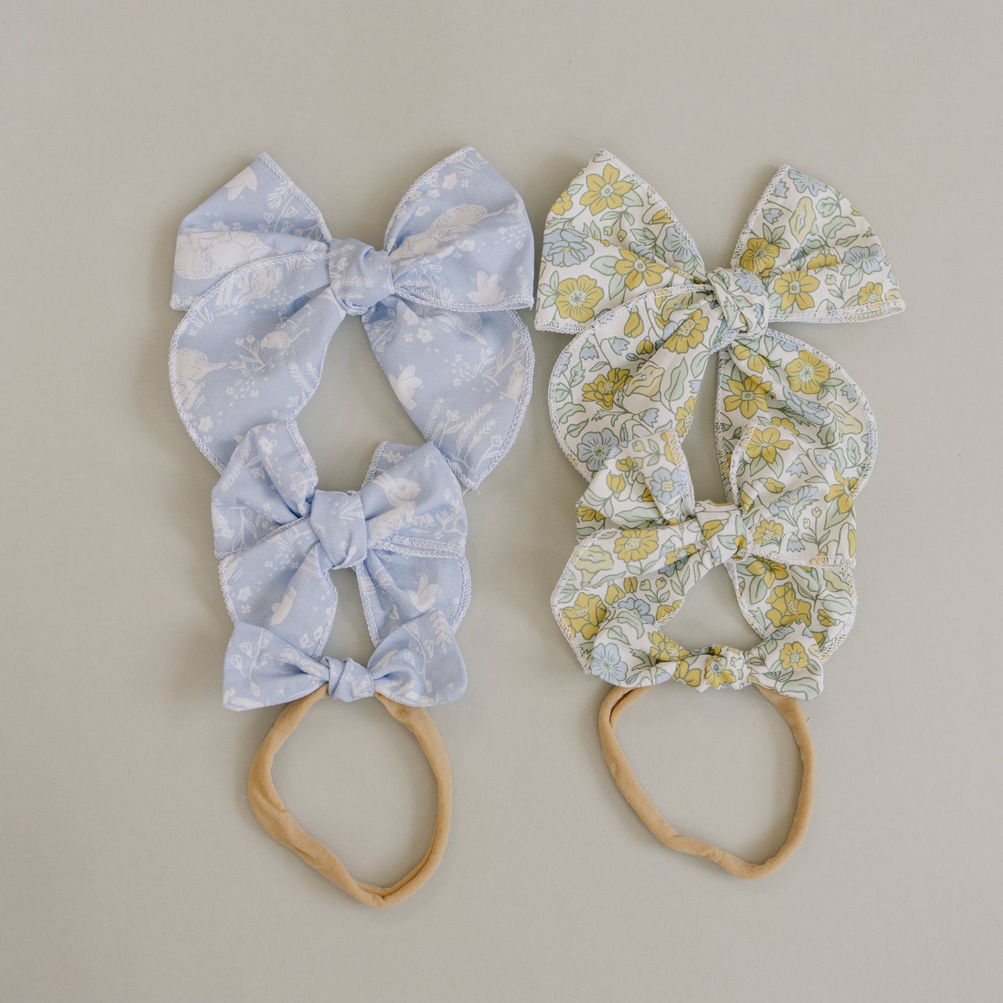 easter hair bows // blue bunny and sunny floral