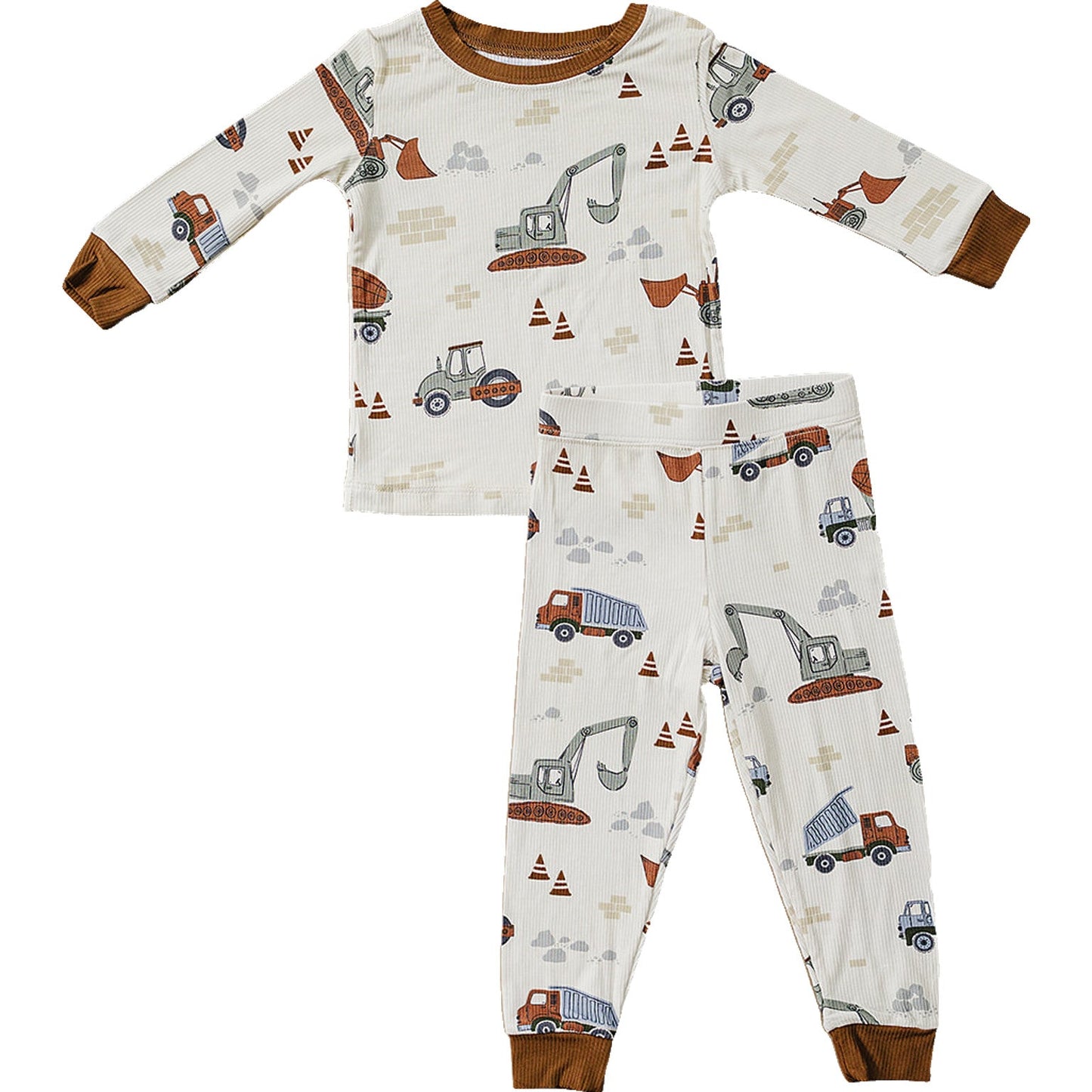 construction trucks ribbed bamboo pajamas // LONG-SLEEVE TWO-PIECE SET