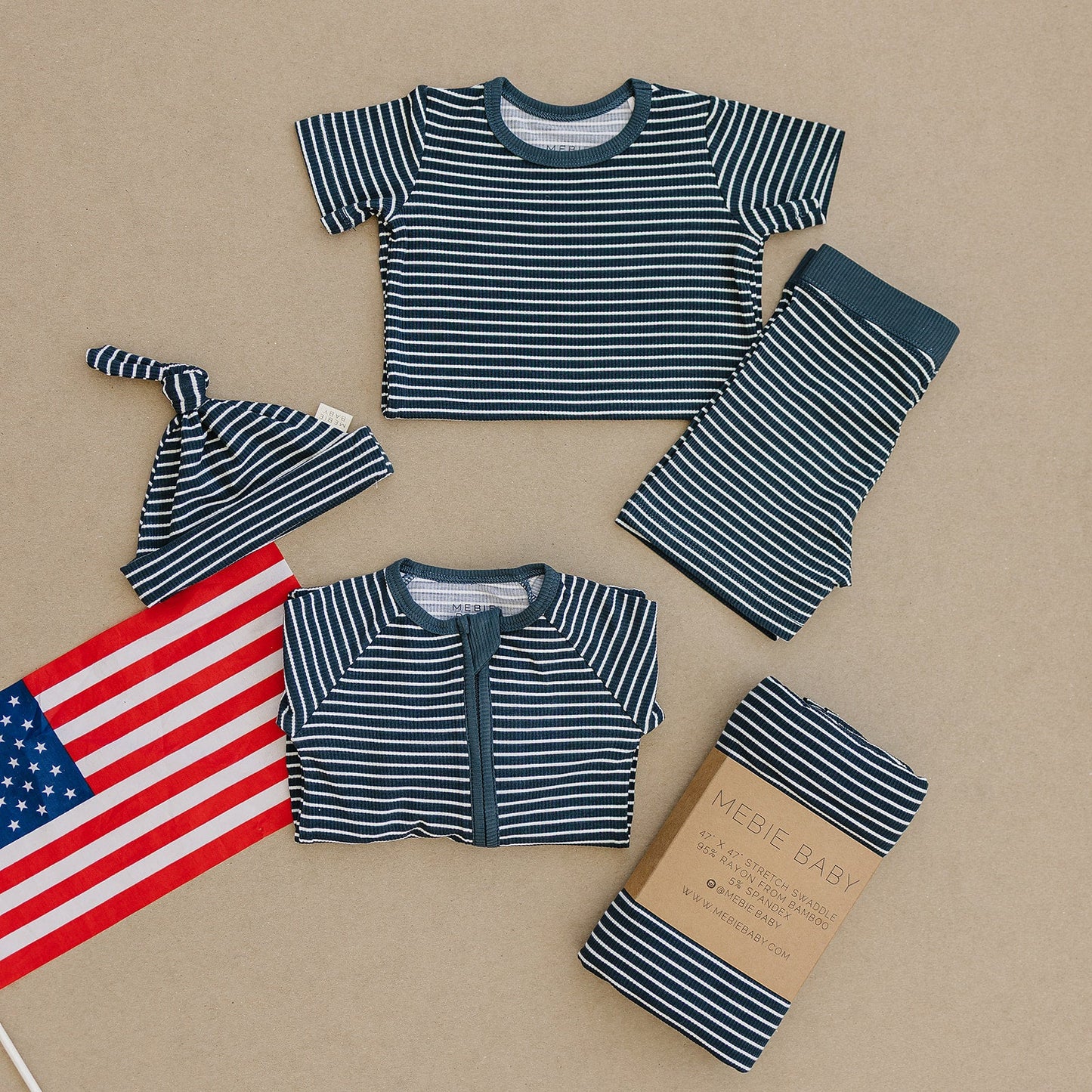 ribbed bamboo newborn knot hat // navy stripes