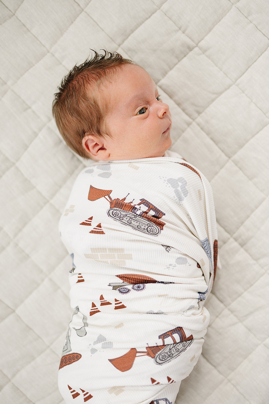 bamboo stretch swaddle // construction trucks