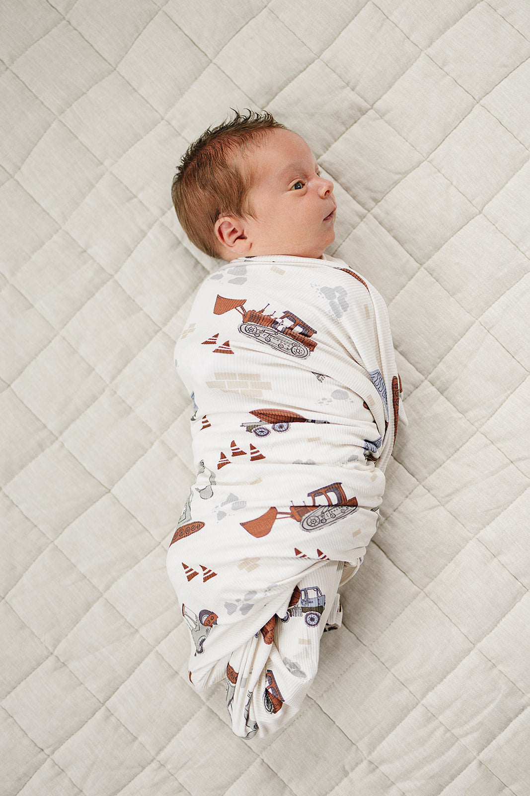 bamboo stretch swaddle // construction trucks