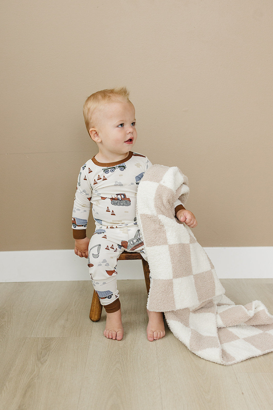 construction trucks ribbed bamboo pajamas // LONG-SLEEVE TWO-PIECE SET