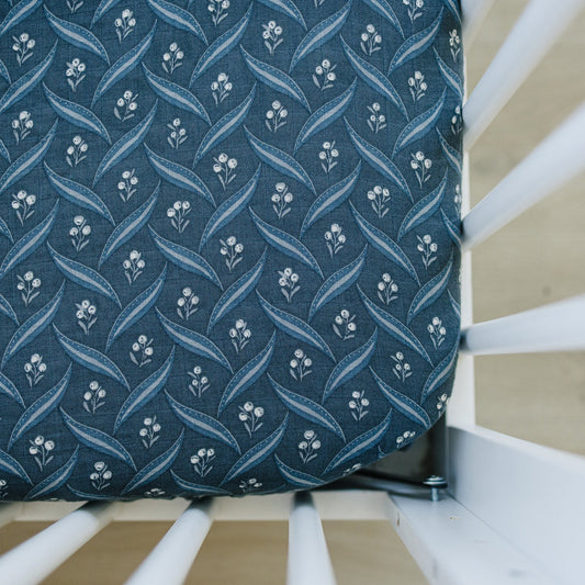 muslin crib sheet // navy berry