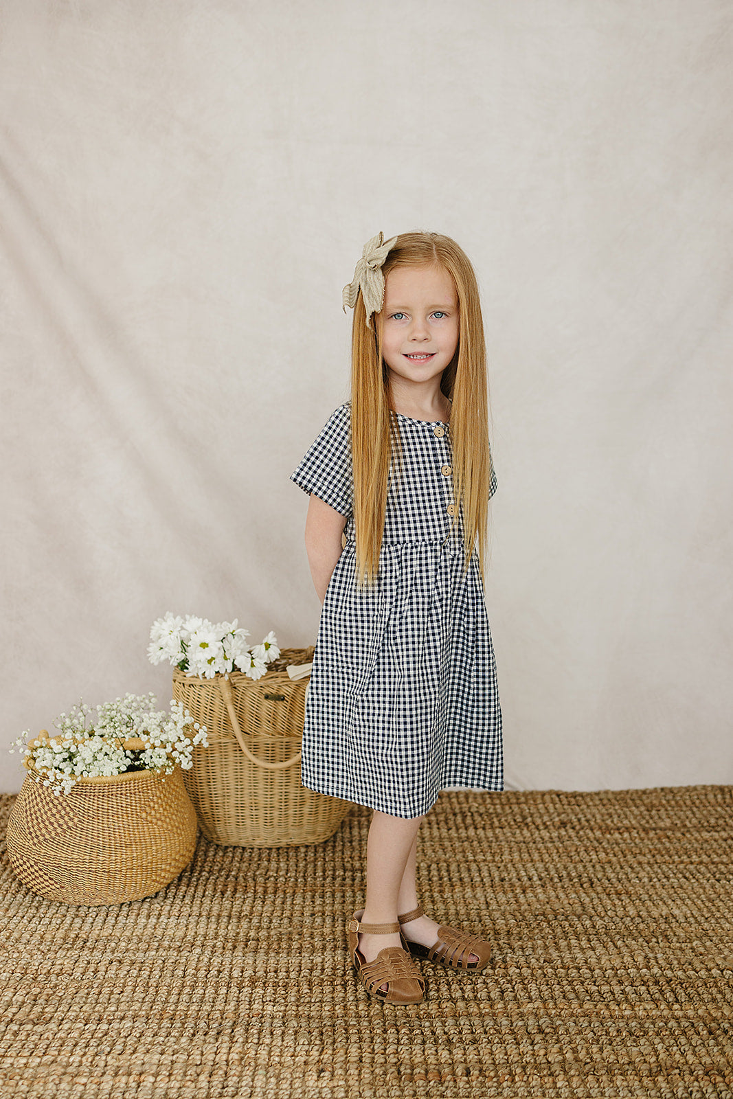 linen cotton dress // navy gingham