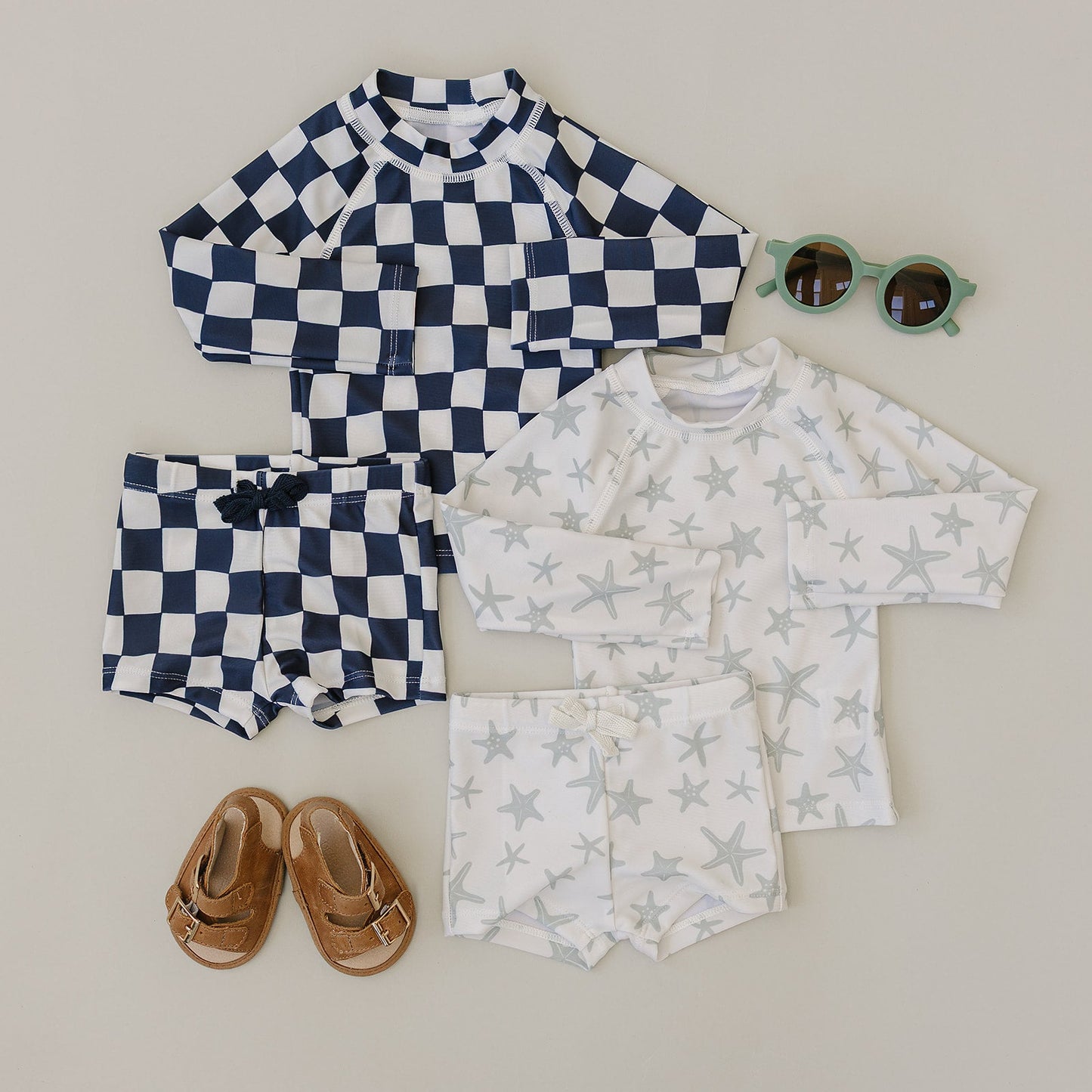 long-sleeve swim set // wavy checkered