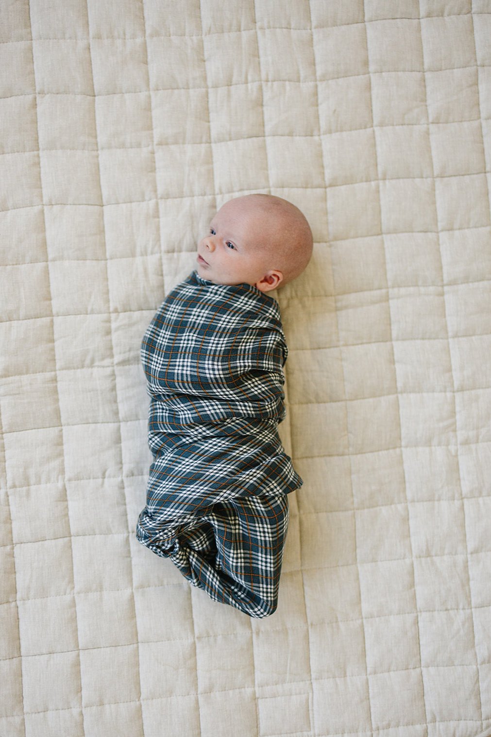 muslin swaddle blanket // navy plaid