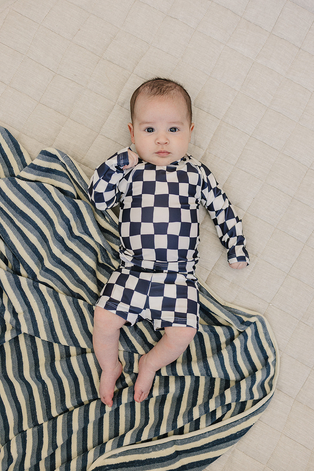 long-sleeve swim set // wavy checkered