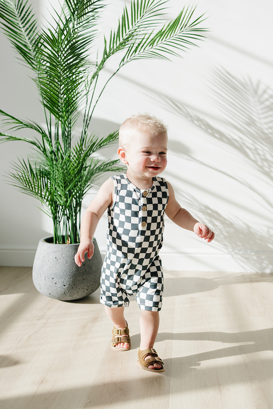 charcoal wavy checkerboard romper