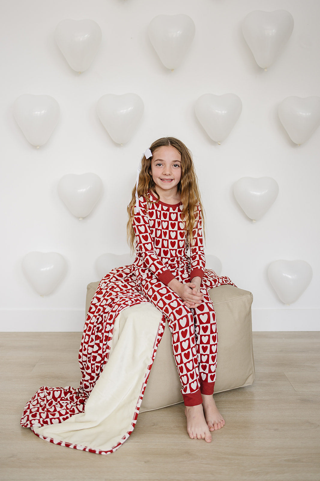 checkered hearts ribbed bamboo pajamas // LONG-SLEEVE TWO-PIECE SET (sizing up to 9/10)