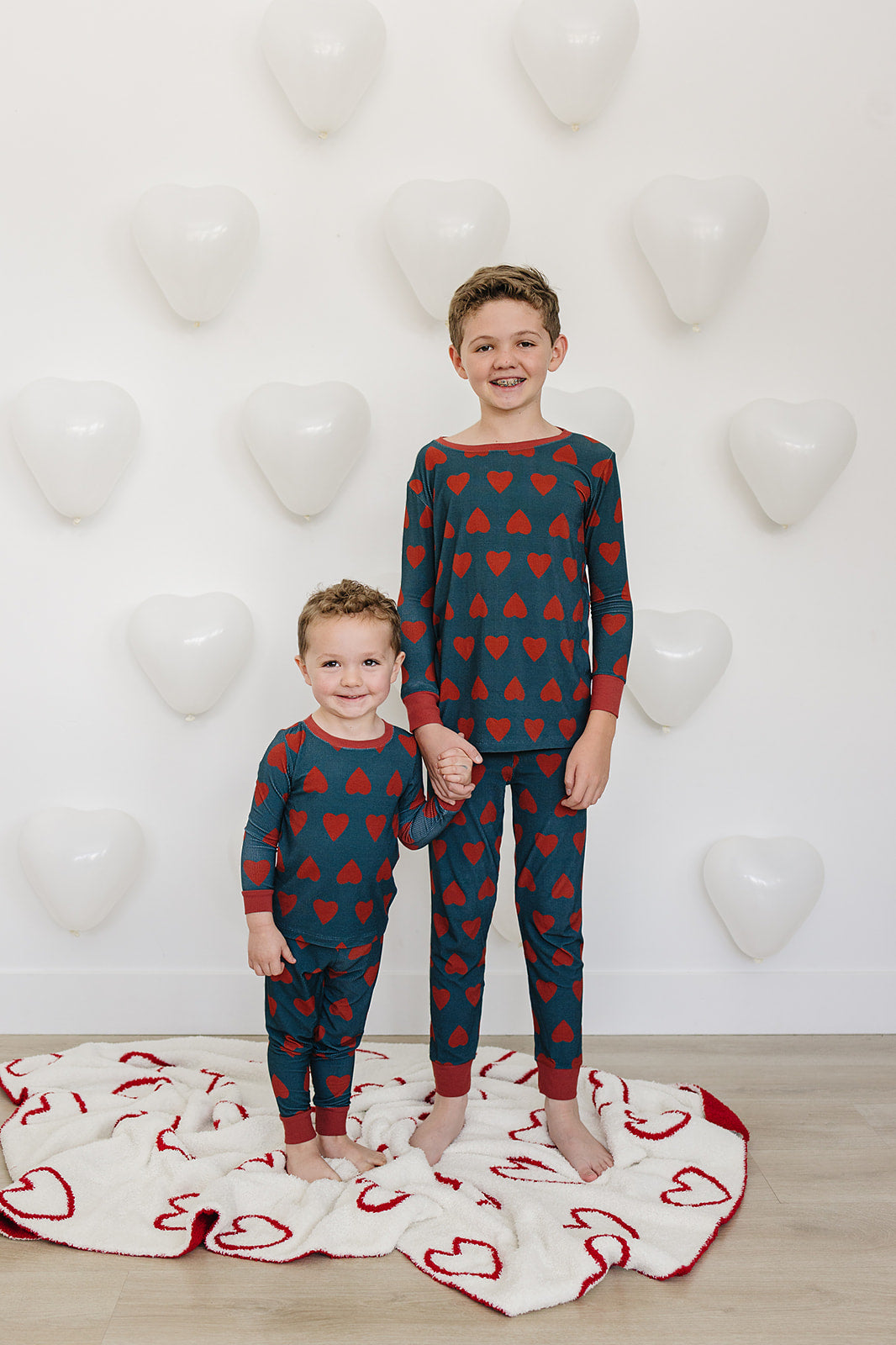 navy + red hearts ribbed bamboo pajamas // LONG-SLEEVE TWO-PIECE SET (*comes in extended sizing up to 9/10*)