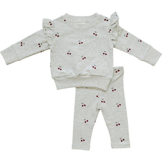 cherry ruffle french terry set