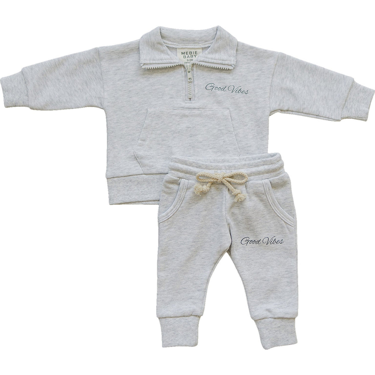 good vibes quarter zip french terry set