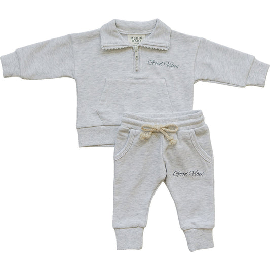 good vibes quarter zip french terry set