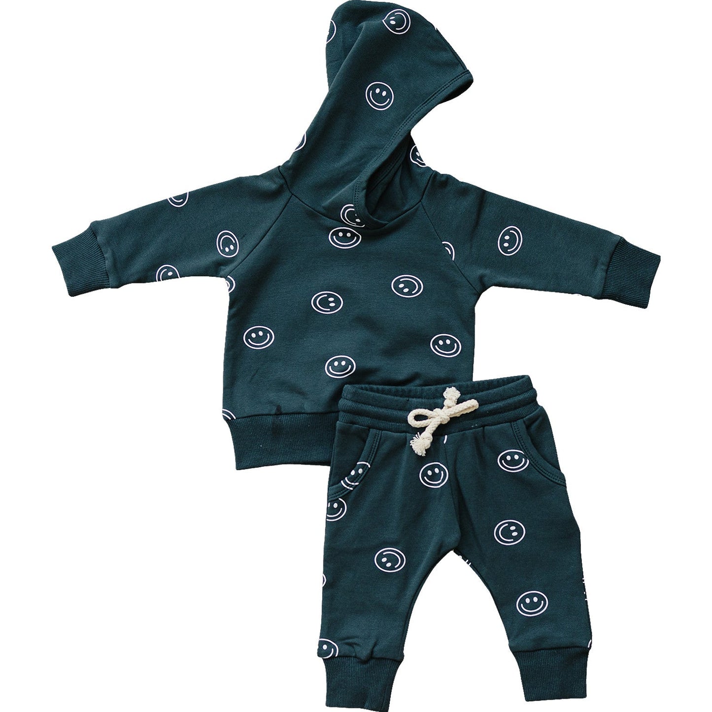 dark teal smiley hooded french terry set