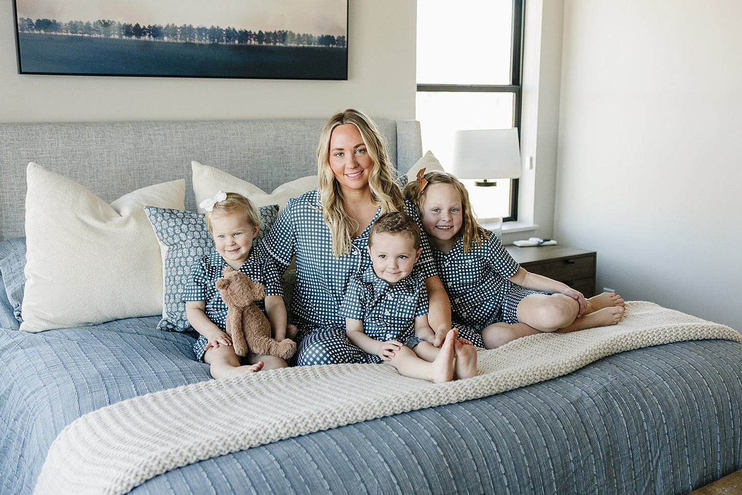 women's navy gingham pajama set (comes in baby/kids matching)