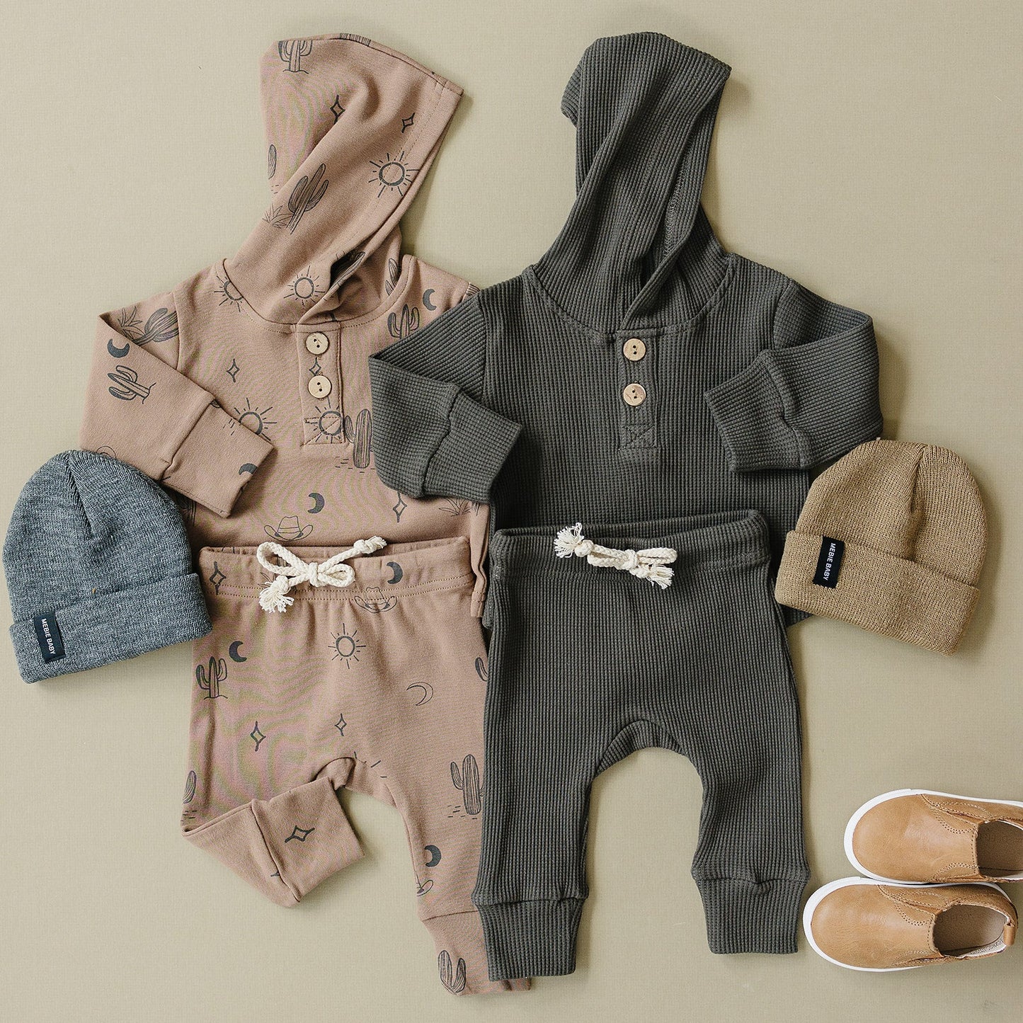 charcoal hooded waffle set