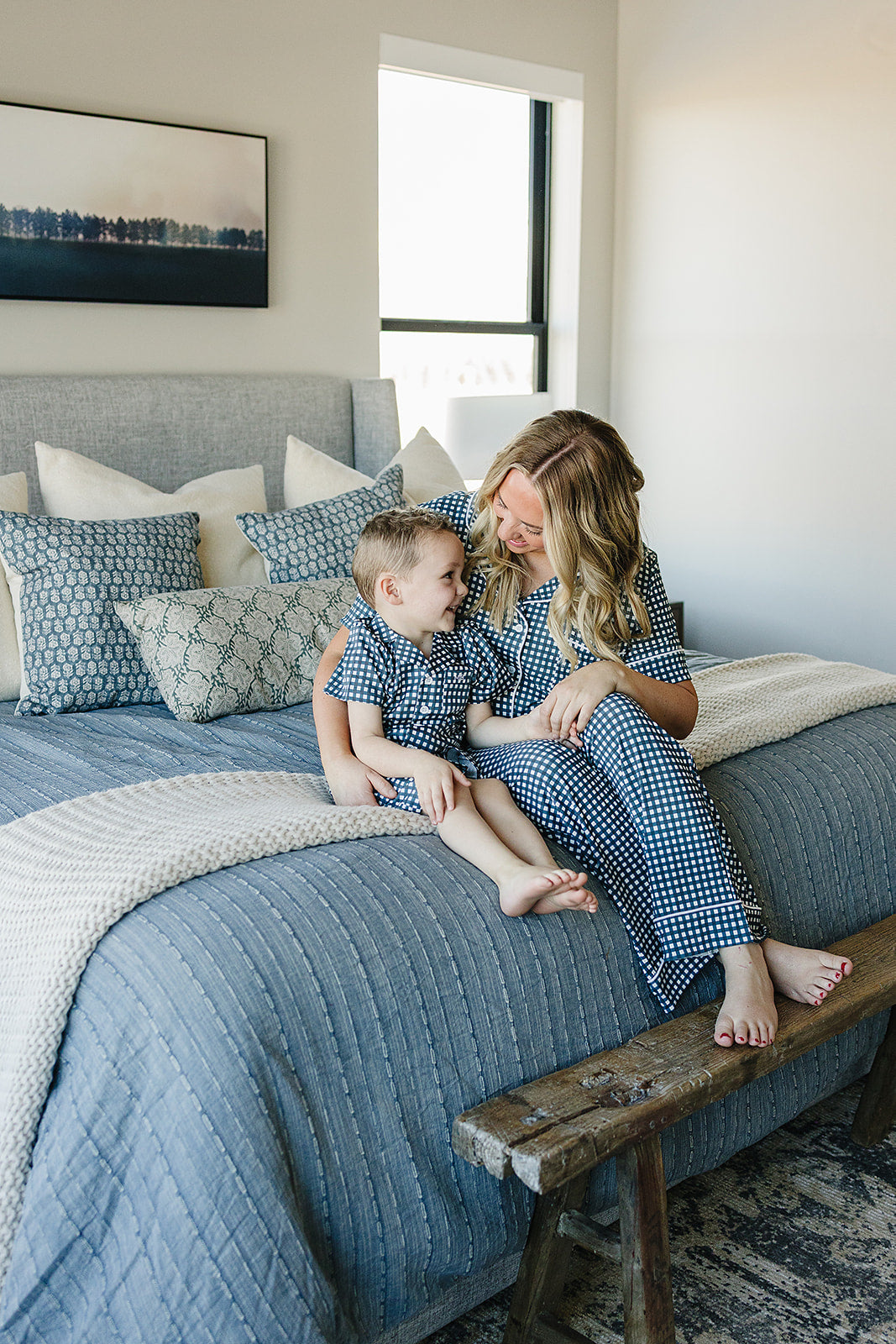women's navy gingham pajama set (comes in baby/kids matching)