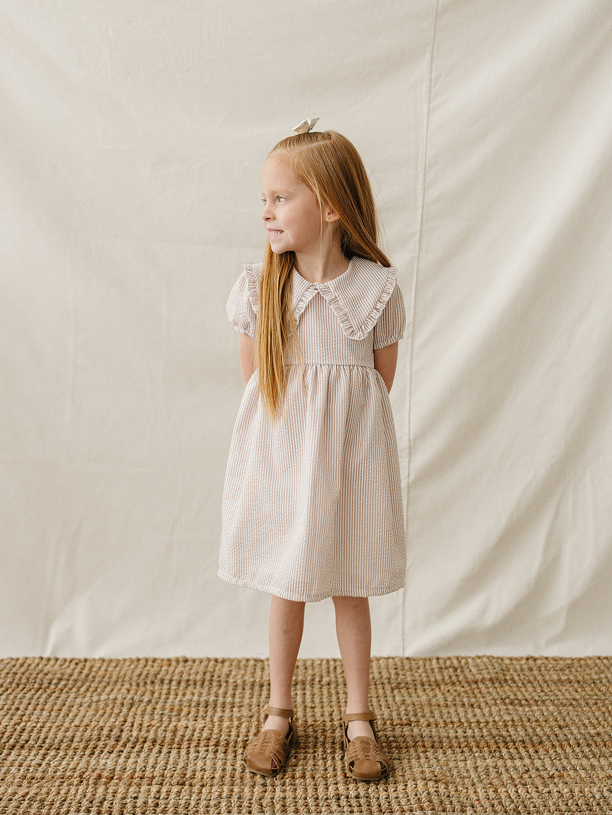 taupe stripe peter pan collar dress (goes up to size 8/9 years!)