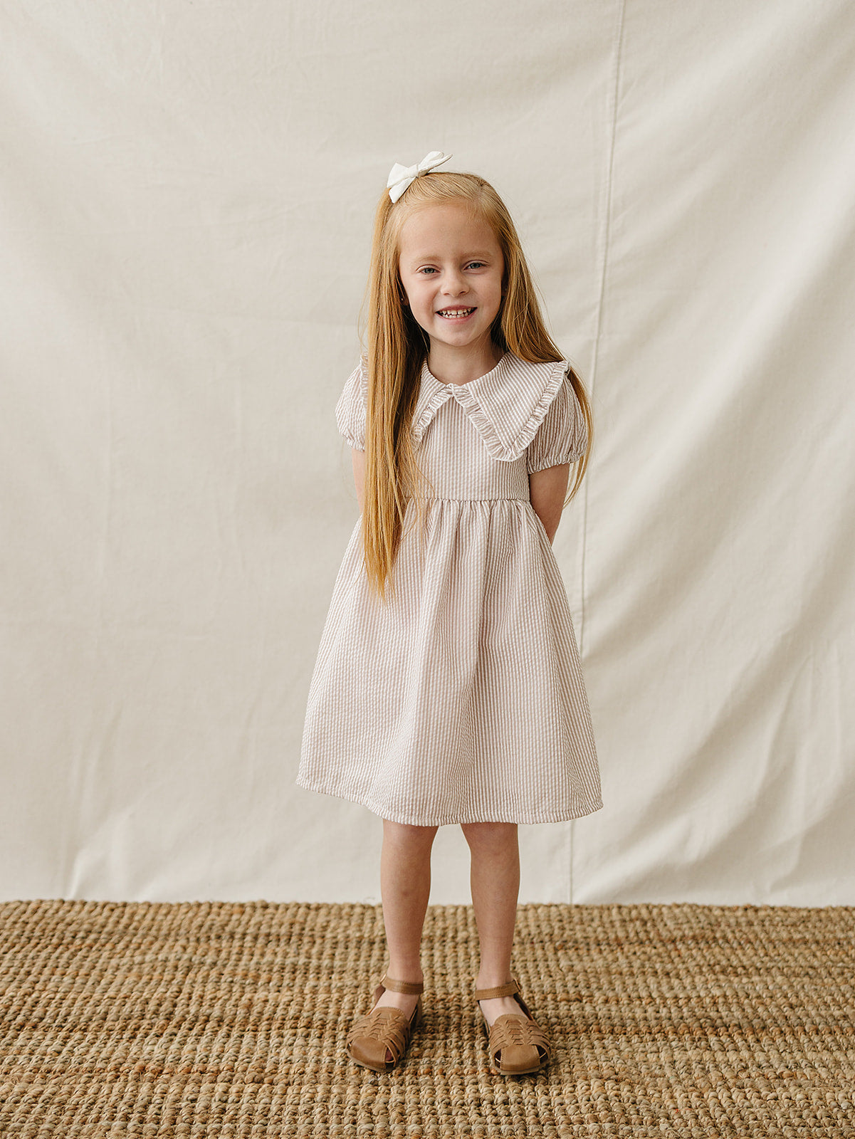 taupe stripe peter pan collar dress (goes up to size 8/9 years!)