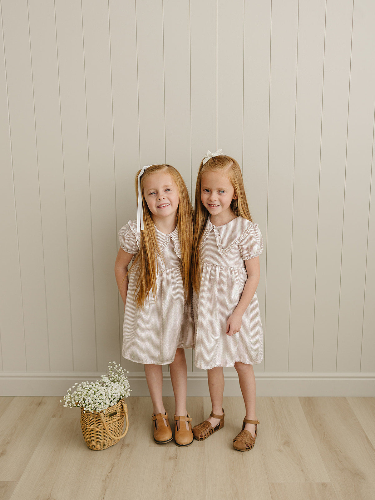 taupe stripe peter pan collar dress (goes up to size 8/9 years!)