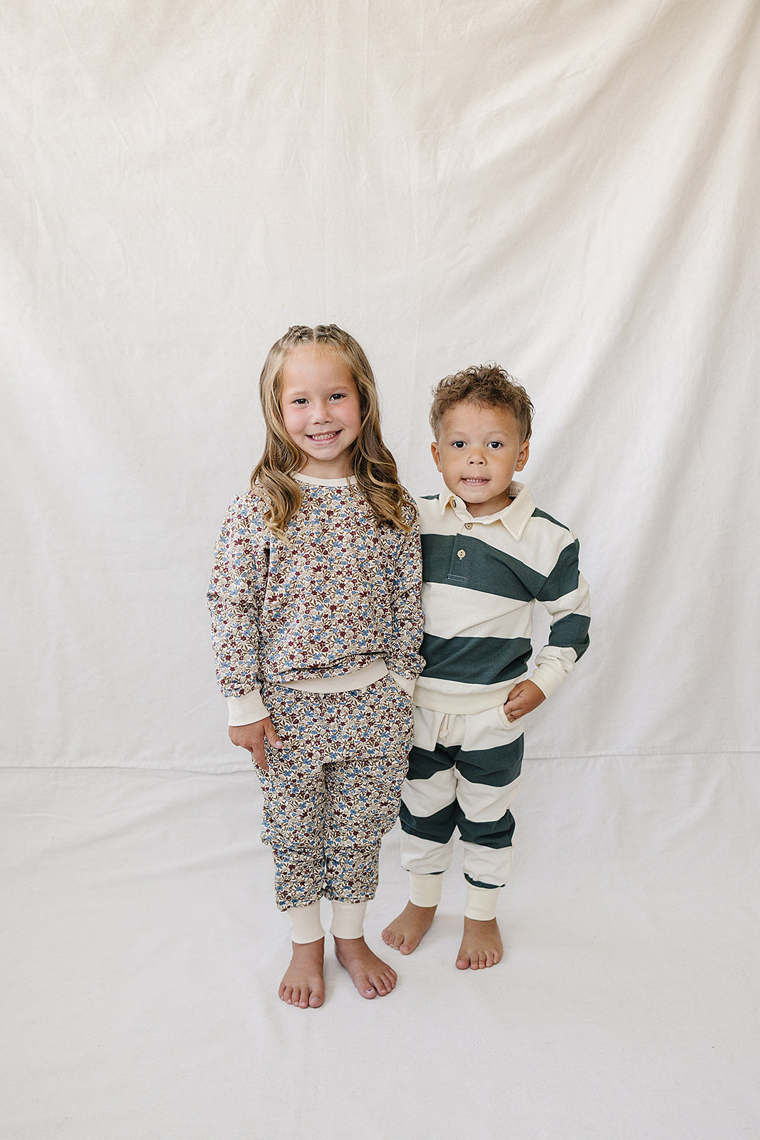 green stripe collared french terry set