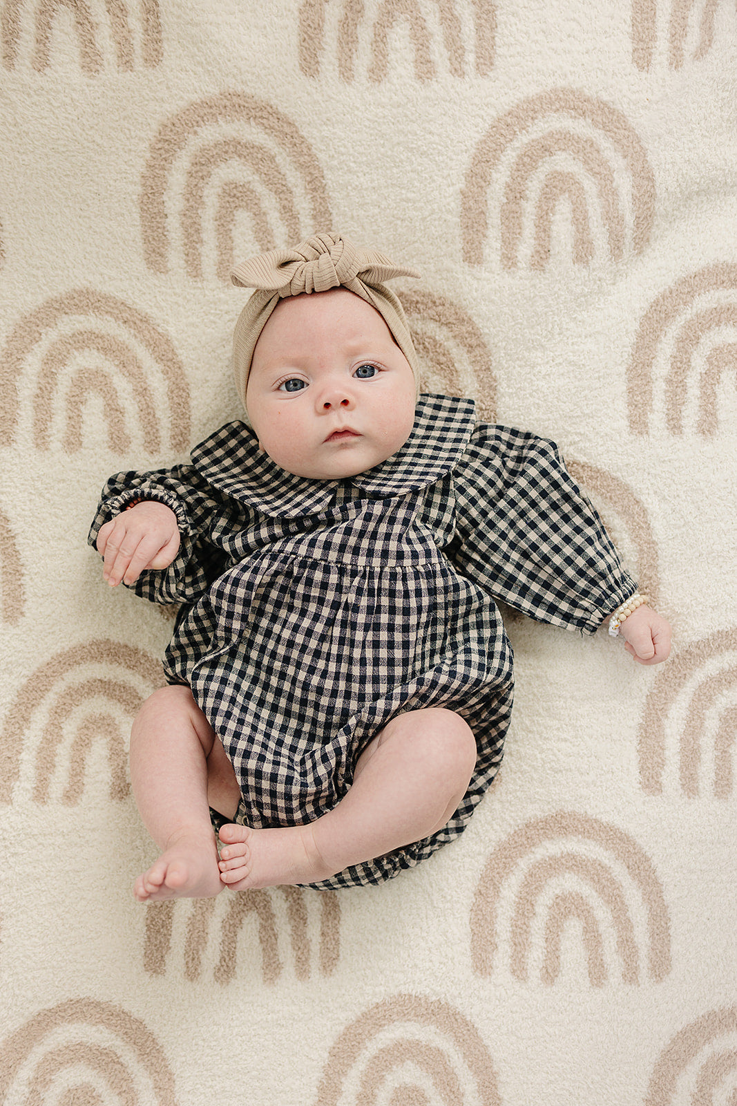 gingham collared long-sleeve bubble romper