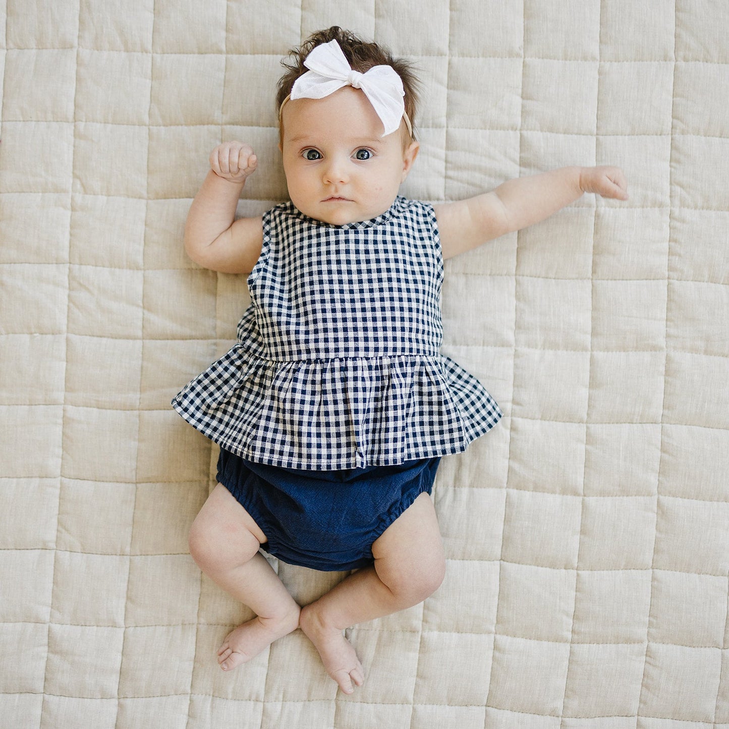 navy gingham peplum set