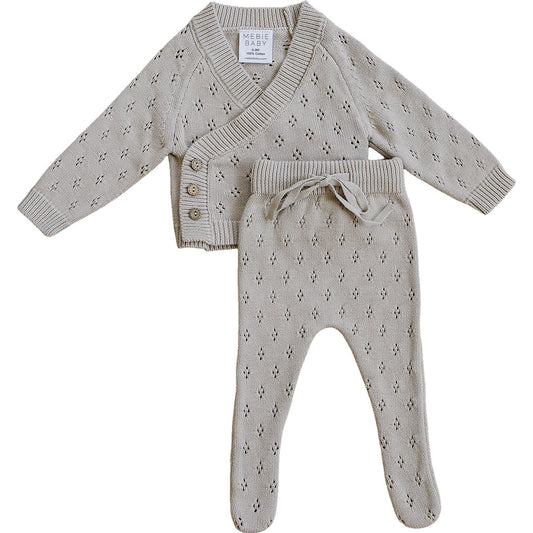 taupe pointelle knit set