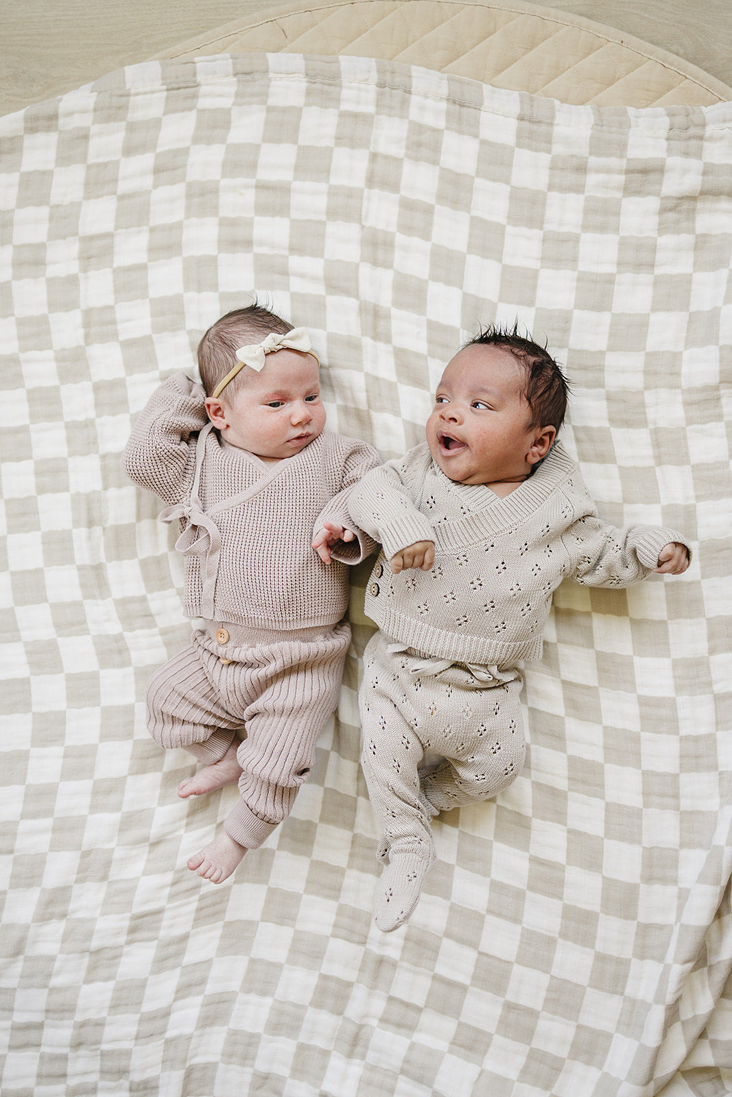 taupe pointelle knit set