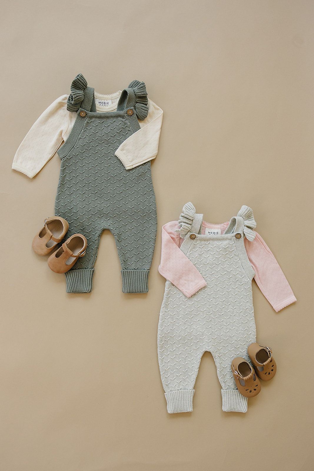 grey ruffle knit overalls
