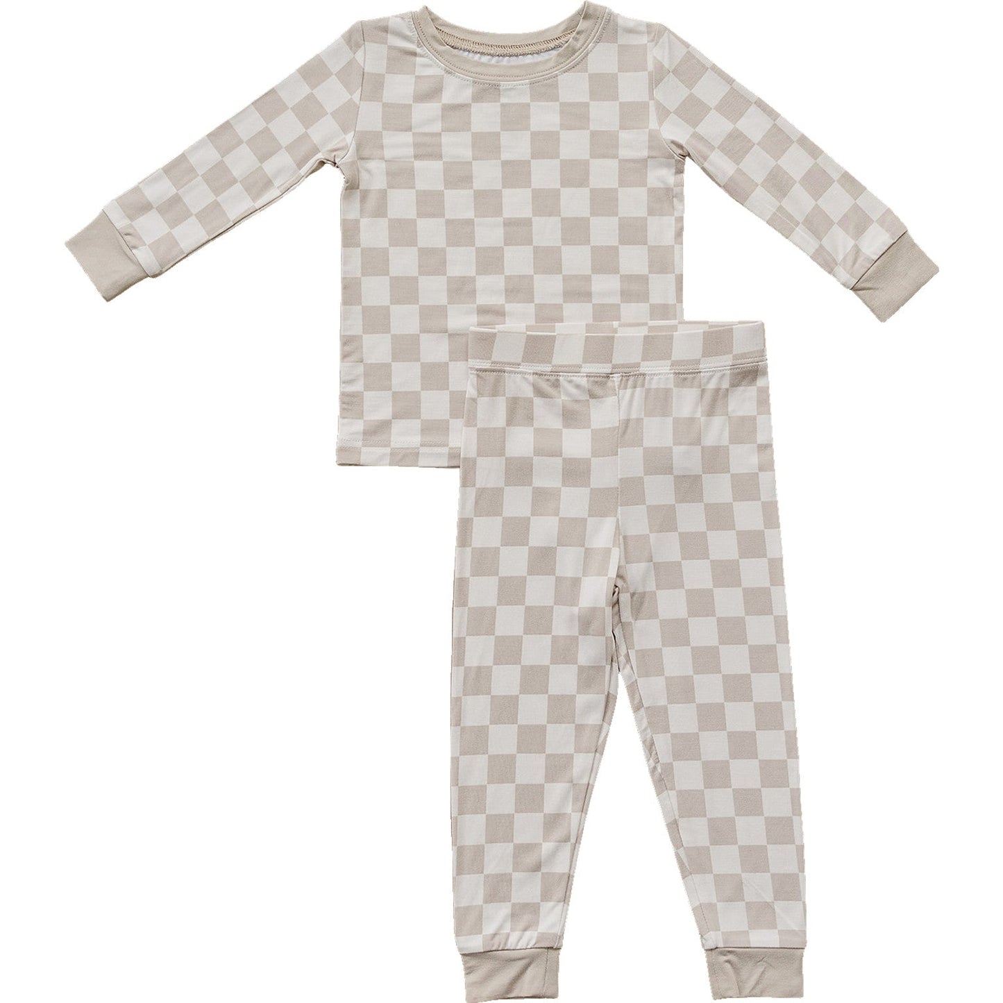 taupe checkered bamboo pajamas // LONG-SLEEVE TWO-PIECE SET