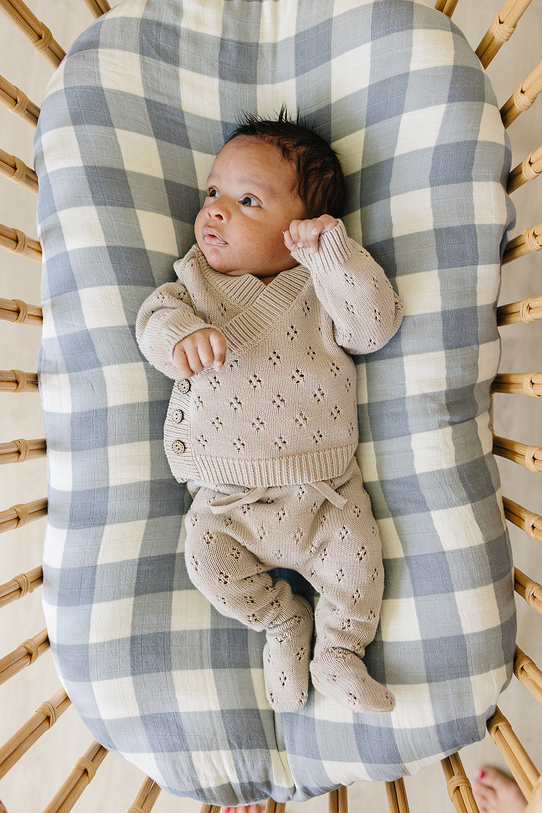 taupe pointelle knit set