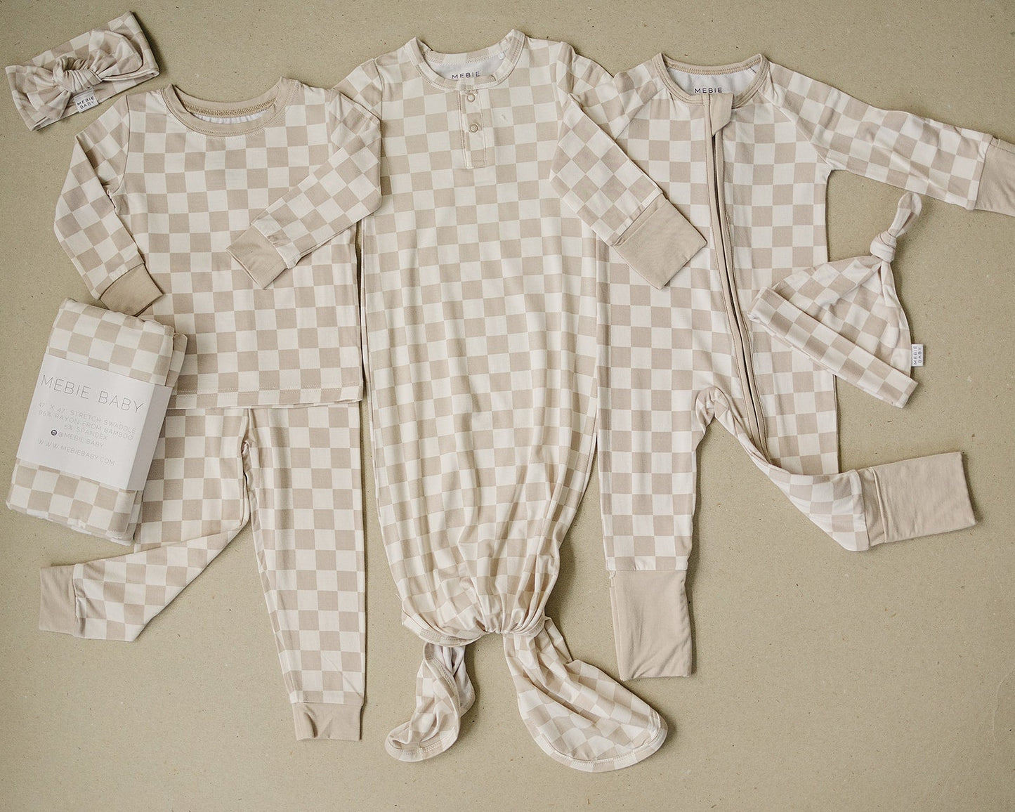 taupe checkered bamboo pajamas // ZIPPY