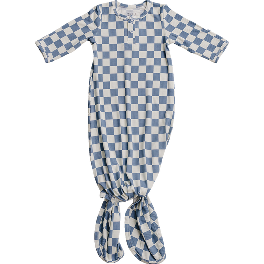 ribbed bamboo knot gown // blue checkered