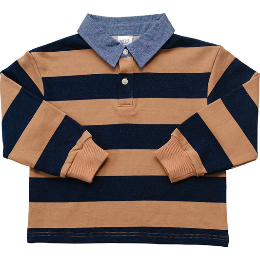 camel + navy striped collar shirt