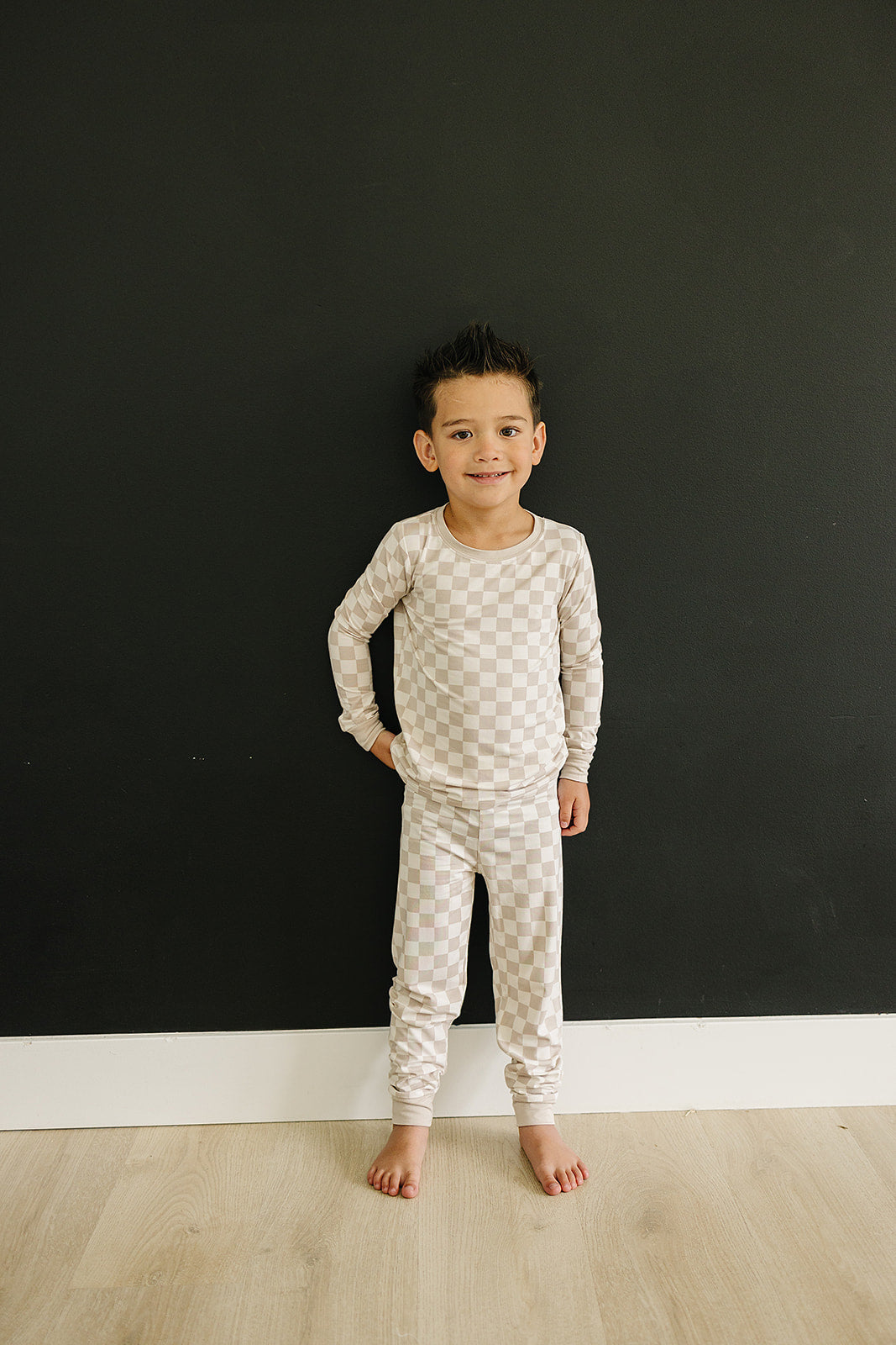 taupe checkered bamboo pajamas // LONG-SLEEVE TWO-PIECE SET