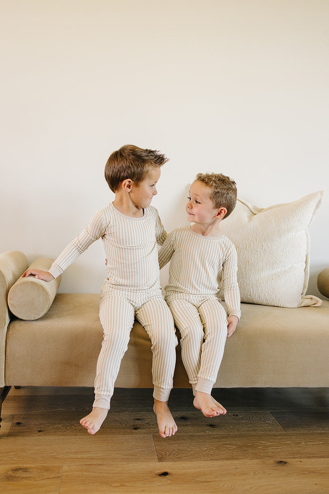 taupe stripe ribbed bamboo pajamas // LONG-SLEEVE TWO-PIECE SET